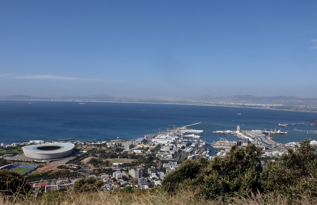  Seen from atop Signal Hill, Mouille Point, Cape Town Stadium &amp; Victoria &amp; Alfred Waterfront of Cape Town. 