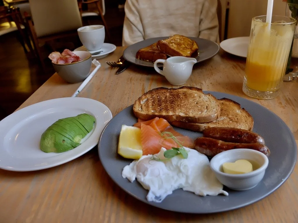  We knew it was going to be a long drive to Stellenbosch so a big breakfast was needed.  No problem at Alphen Boutique Hotel’s La Belle Cafe &amp; Bakery.  The avocados here were outstanding.  And delicious “melt in your mouth smoked salmon trout” co
