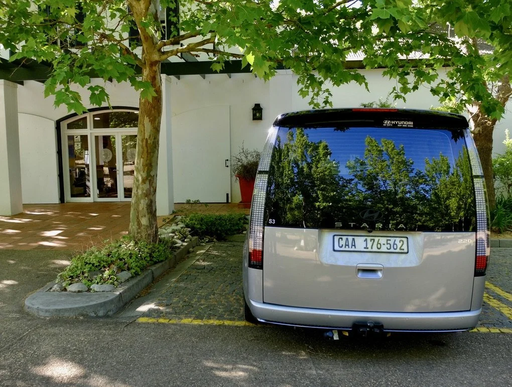  This was a wonderful van to tour in.  As needed we used my California DMV Disabled placard along with the South African one Howie had brought along.  Outside L'Ormarins Motor Museum in Franschhoek. 