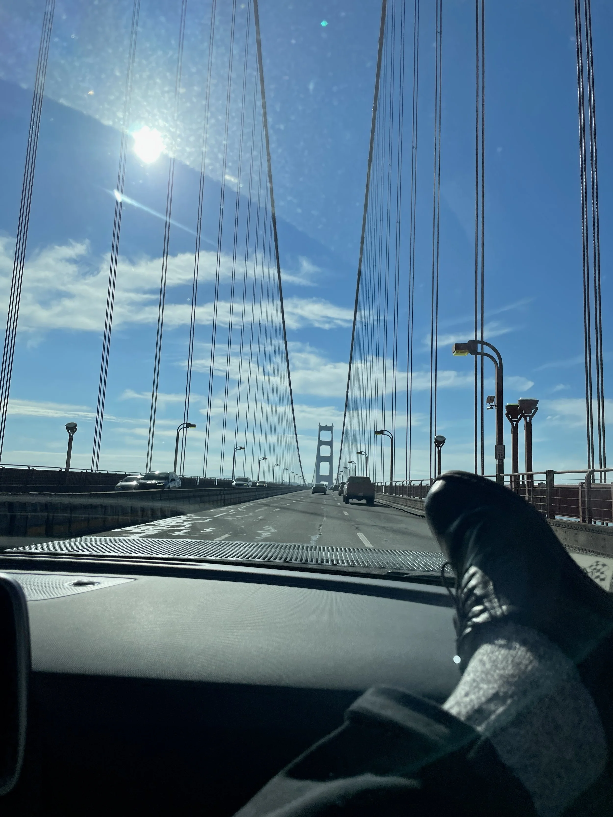  Crossing the Golden Gate Bridge to visit our hair cutter Martin in San Francisco’s Historic Jackson Sq.  This is what David McCullough says about the Golden Gate Bridge in his essay AMERICAN VALUES in “History Matters.”   “…It makes that place more 
