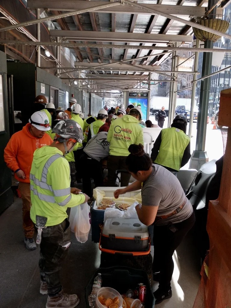  "Come &amp; get it!”   Some enterprising person's brilliant idea to feed the construction workers on site... 