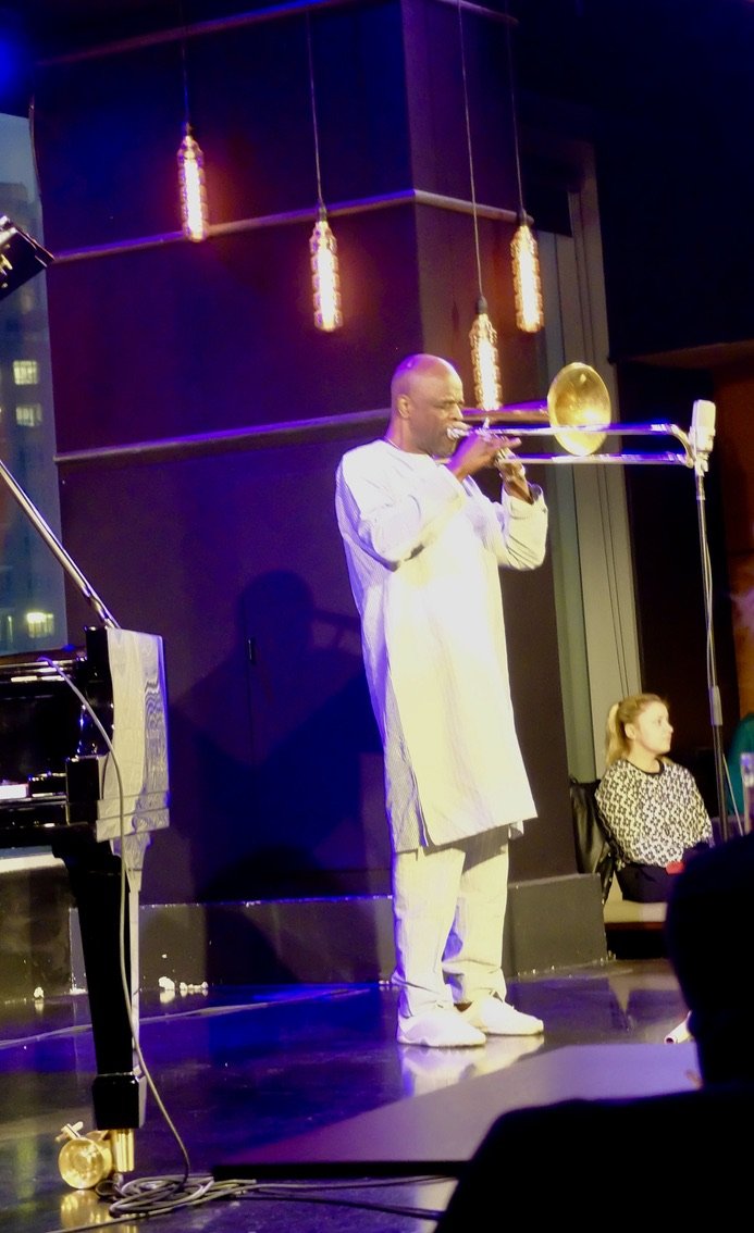  "A Centennial Piano Tribute to Randy Weston."  Absolutely the most amazing trombone that I have ever heard.  His name was not listed. 