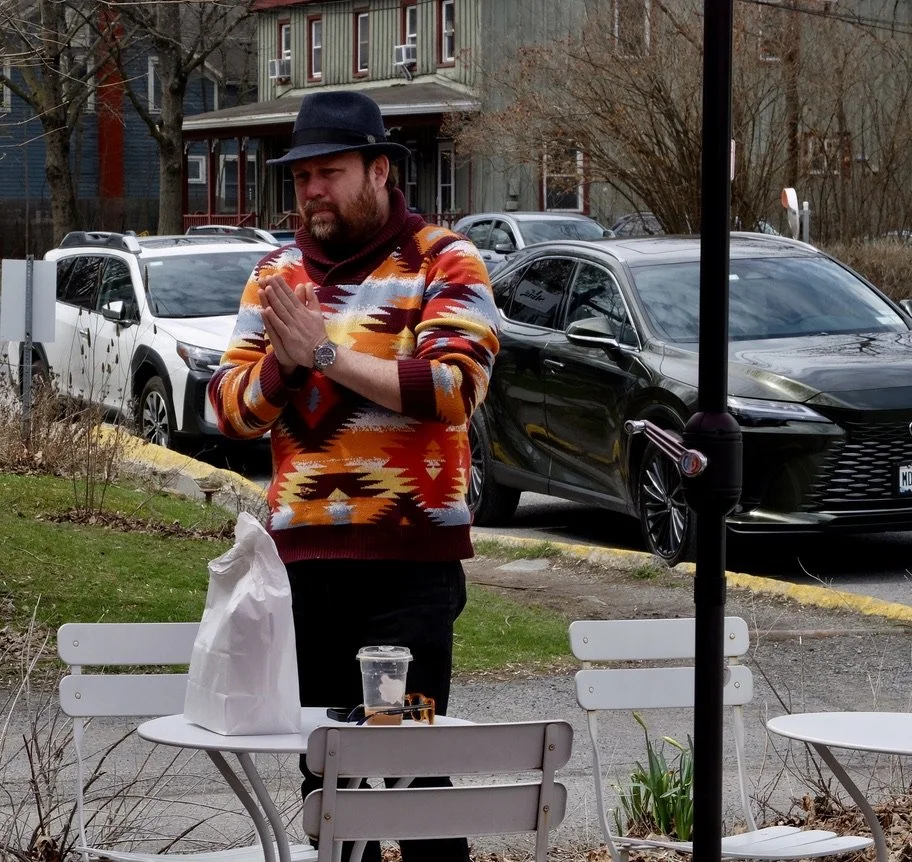  Outside the Overlook Bakery, Woodstock, NY.  As we drove through dozens of villages with ..kill in their names, they appeared  deserted.  We hardly saw any people. “The word ‘kill’ is derived from the Dutch word ‘kille,’ meaning creek or body of wat