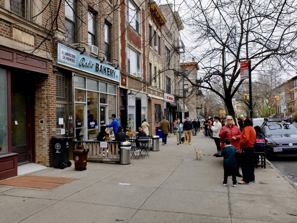  The Radio Bakery is a newly opened hot new item with great baked goods &amp; sandwiches.  The folks in red were at the end of the line.  Too long for us to wait. 