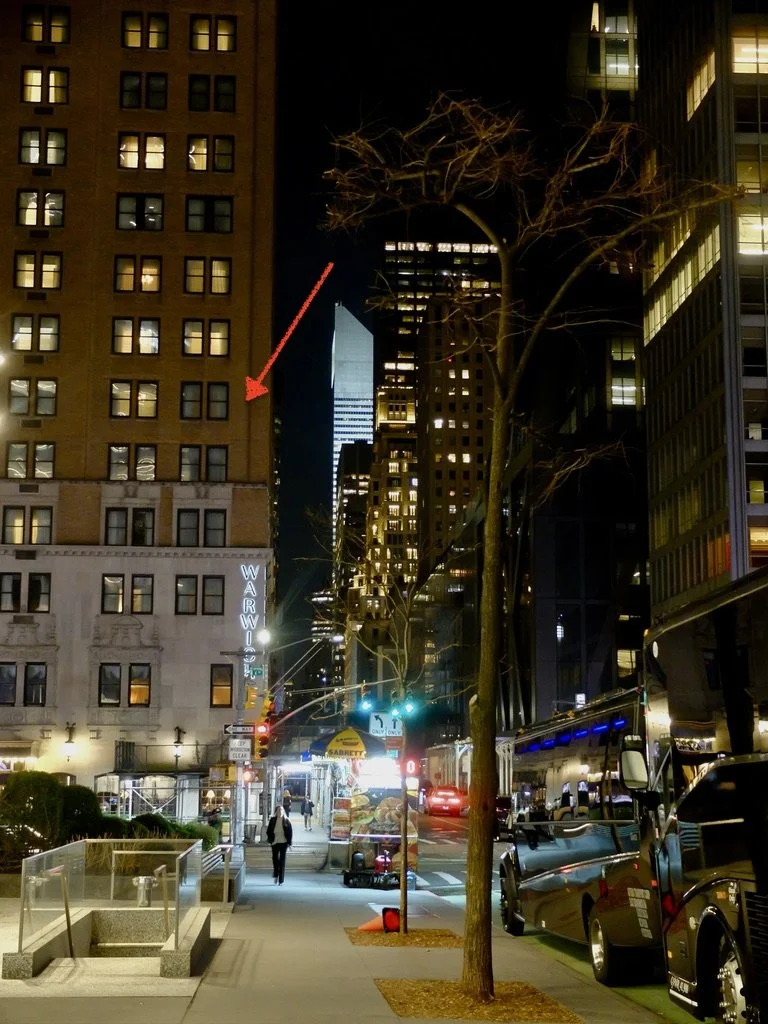  Warwick Hotel with the arrow pointing to our rooms. 