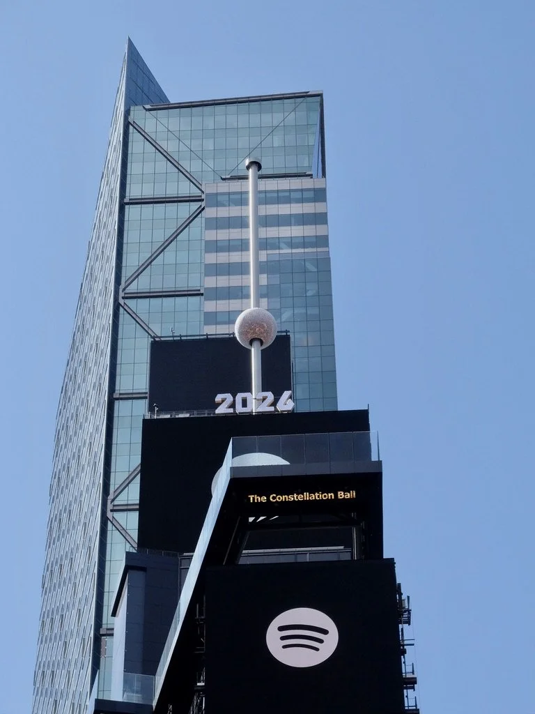  TImes Sq. "Dubbed The Constellation Ball, the iconic sphere holds 5,280 Waterford crystals and is the ‘largest’ yet, according to ball-drop organizer One Times Square. ...it will be the ninth to drop from the historic One Times Square building since