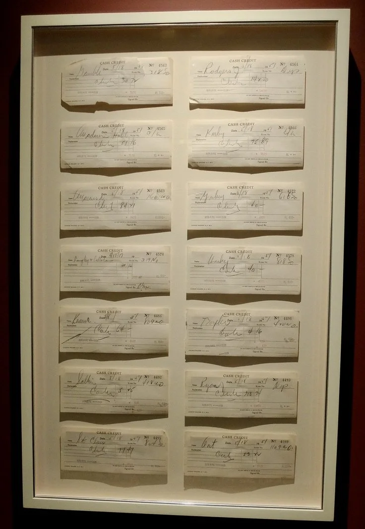  In the lobby of Beaux Arts Apartments - rent receipts from 1951.  Zoom in for a closer look. 