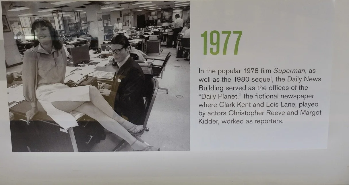  Daily News Bldg. lobby.  Clark Kent &amp; Margot Kidder.  Where are you looking, Clark? 