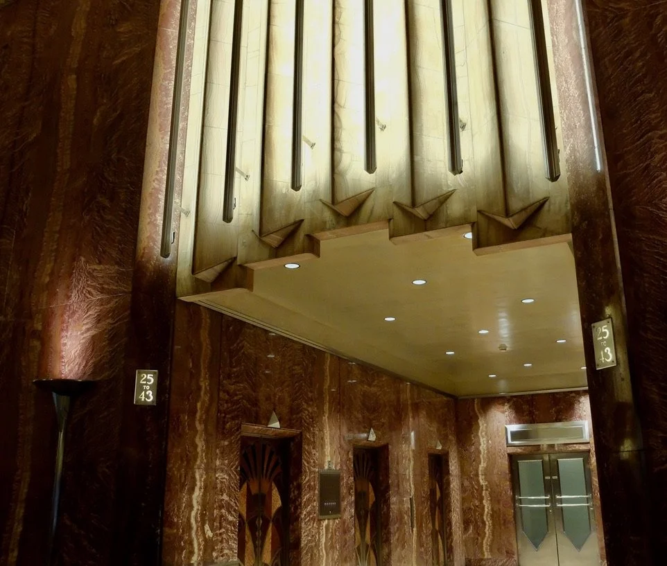  Chrysler Bldg. elevator bank.  The guards here asked us to stay around the perimeter of the lobby. 