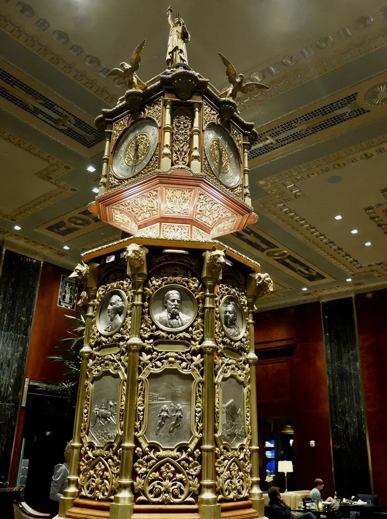  Waldorf Astoria Hotel lobby.  "...commissioned by Queen Victoria for the 1893 World’s Columbian Exposition in Chicago,..." "...one can find portrayals of Queen Victoria, Benjamin Franklin, George Washington, Andrew Jackson, William Henry Harrison, A