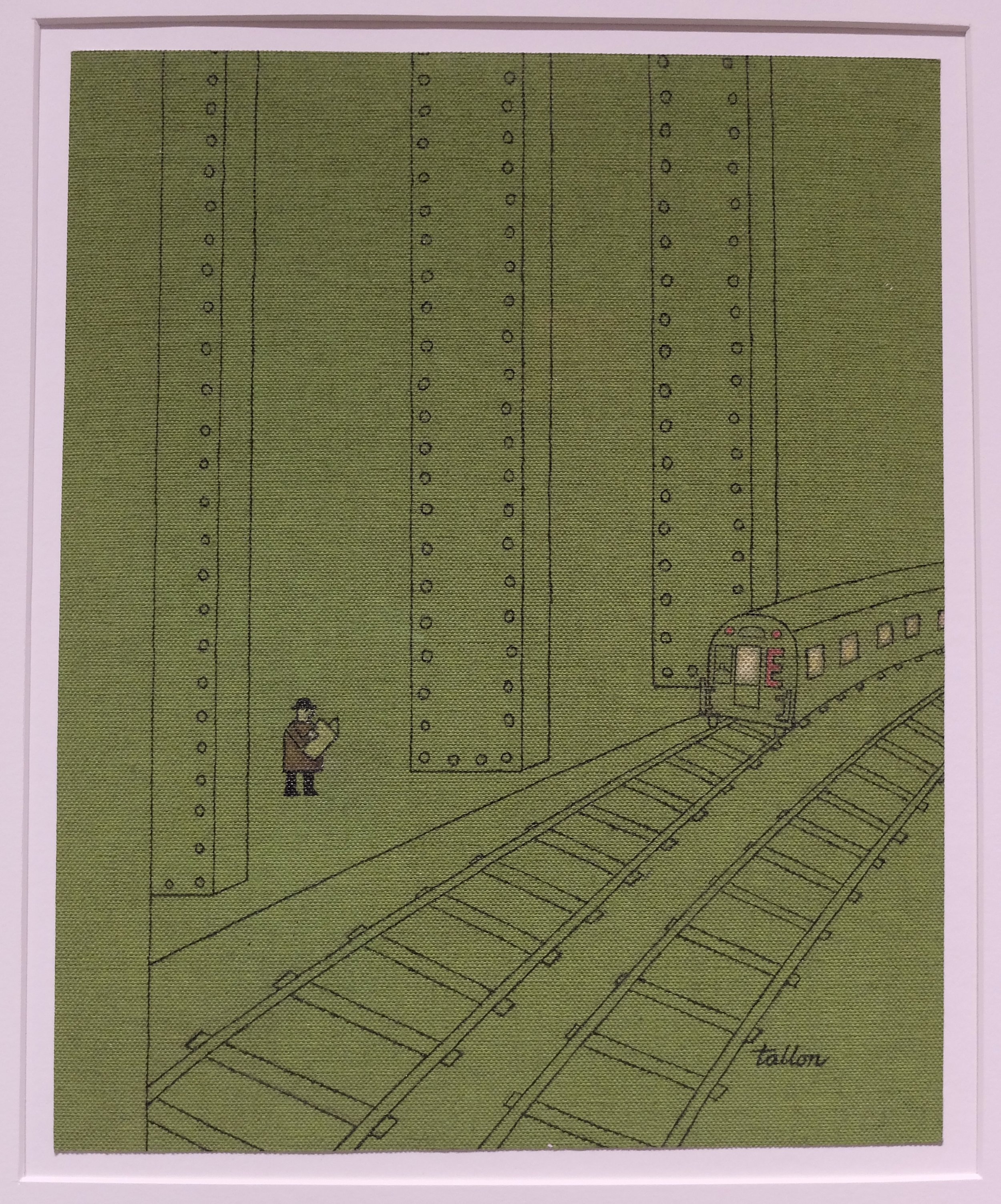  Man with newspaper waiting for subway (cover illustration for The New Yorker), 1975. Oil on canvas  Queens-born Robert Tallon (1932-2015) is best known for his New Yorker illustrations...This example reflects his fondness for disparities in scale; t