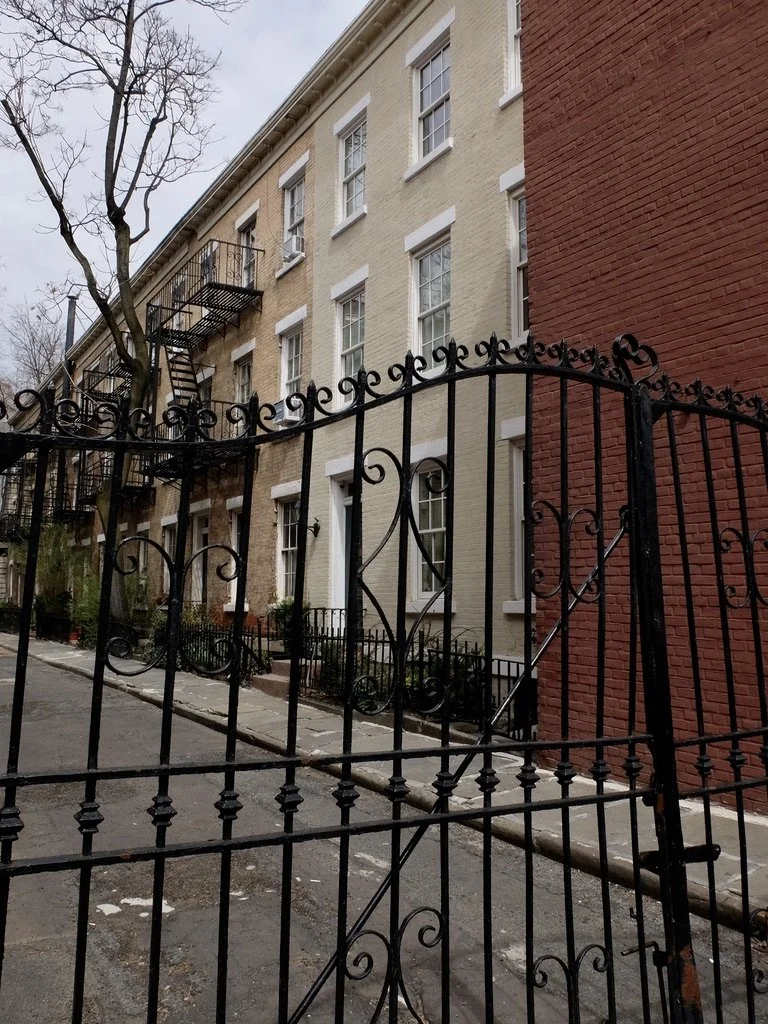  "Patchin Place is a gated cul-de-sac located off of 10th Street between Greenwich Ave. &amp;  the Avenue of the Americas (Sixth Avenue) in... Greenwich Village ...Its ten 3-story brick row houses...Today it is a popular location for psychotherapists