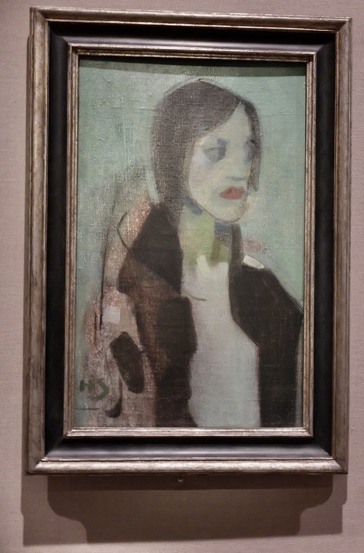  “ The Lace Shawl  (1920, oil on canvas)  is a prime example of Schjerfbeck's distinctive creative process. She first applied paint that she selectively scraped through before applying additional layers over abraded areas. This technique of adding an
