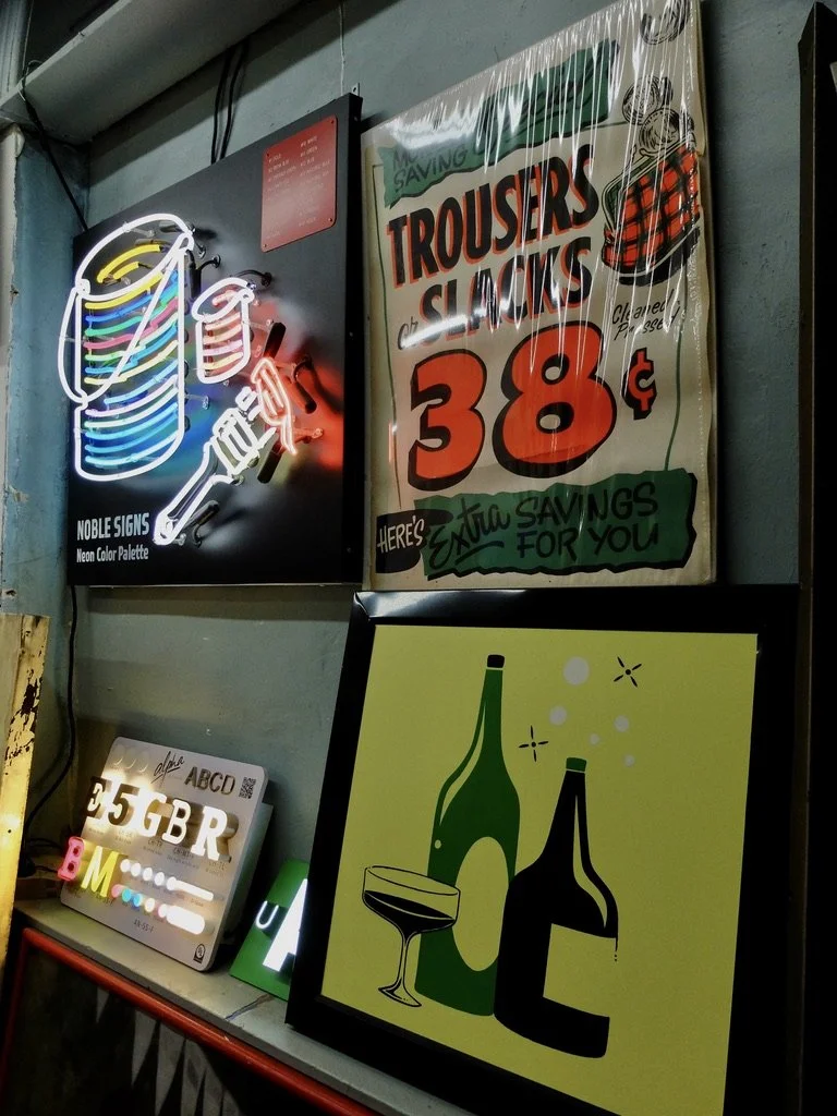  And the reds in the neon sign have lost their original color.  In neon, the gases change &amp; the original color can’t be duplicated.  Noble Signs Design Studio &amp; Sign Co.; Factory &amp; Museum tour. 