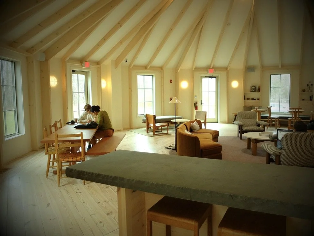  “Inside the Apex Lodge, the Apex Lounge is a communal space at Scribner's Catskill Lodge…The 12-sided structures create a vaulted ceiling in which the roof is joined together at the apex by an oculus…”  Naomi &amp; Casey were designing jewelry for N