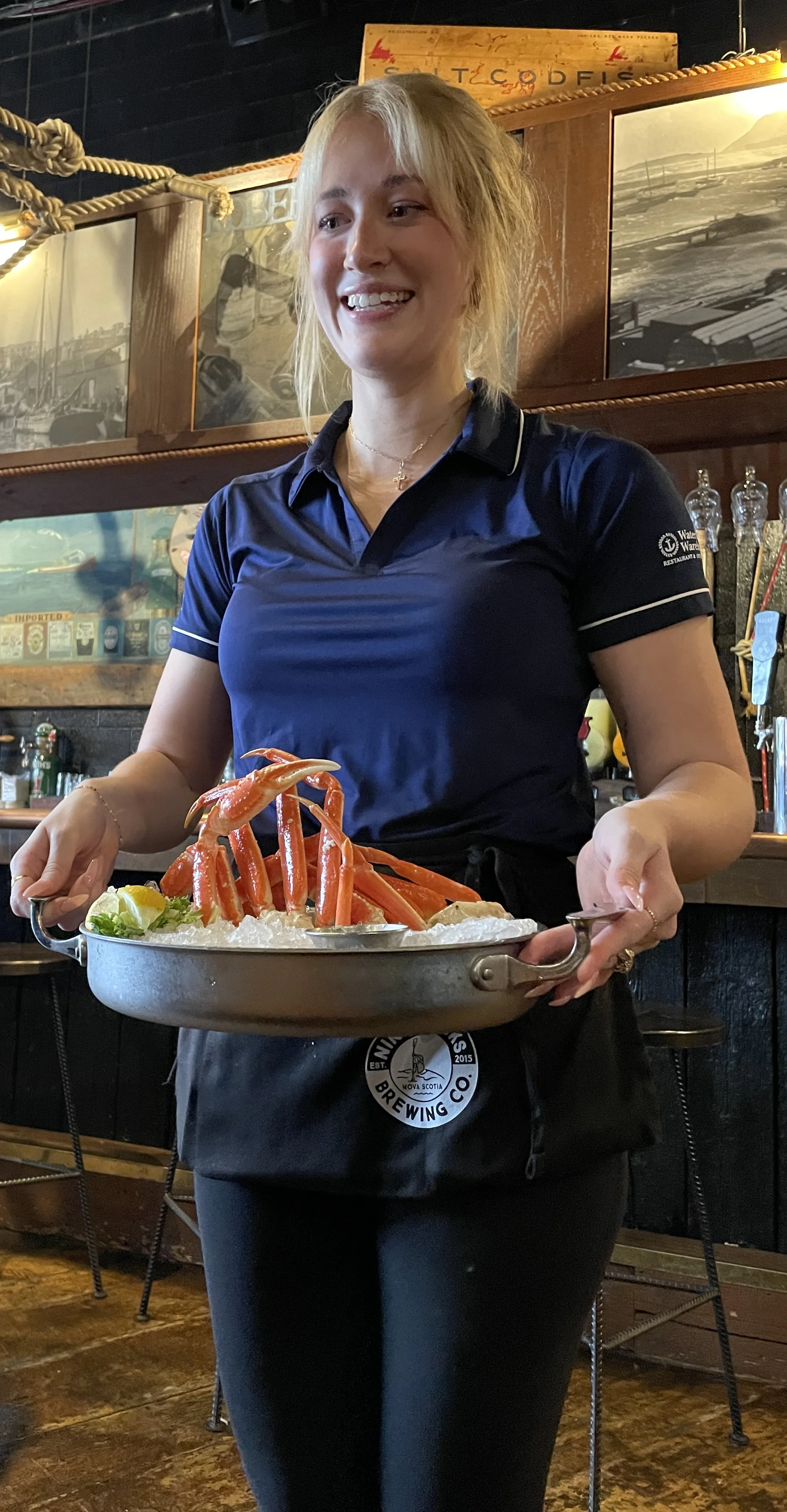  Merie's 1st day working at Garrison Brewing Co. - Waterfront Restaurant &amp; Oyster House.  She moved here two weeks ago from Newfoundland.  Recently graduated college in Toronto &amp; wants to be a chiropractor...  Like many of the young folks we 