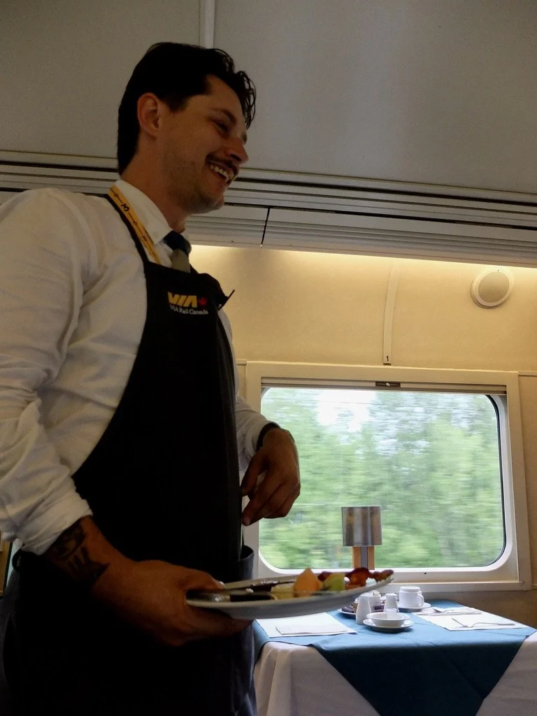  Supper is served on the VIA sleeper train to Montreal. 