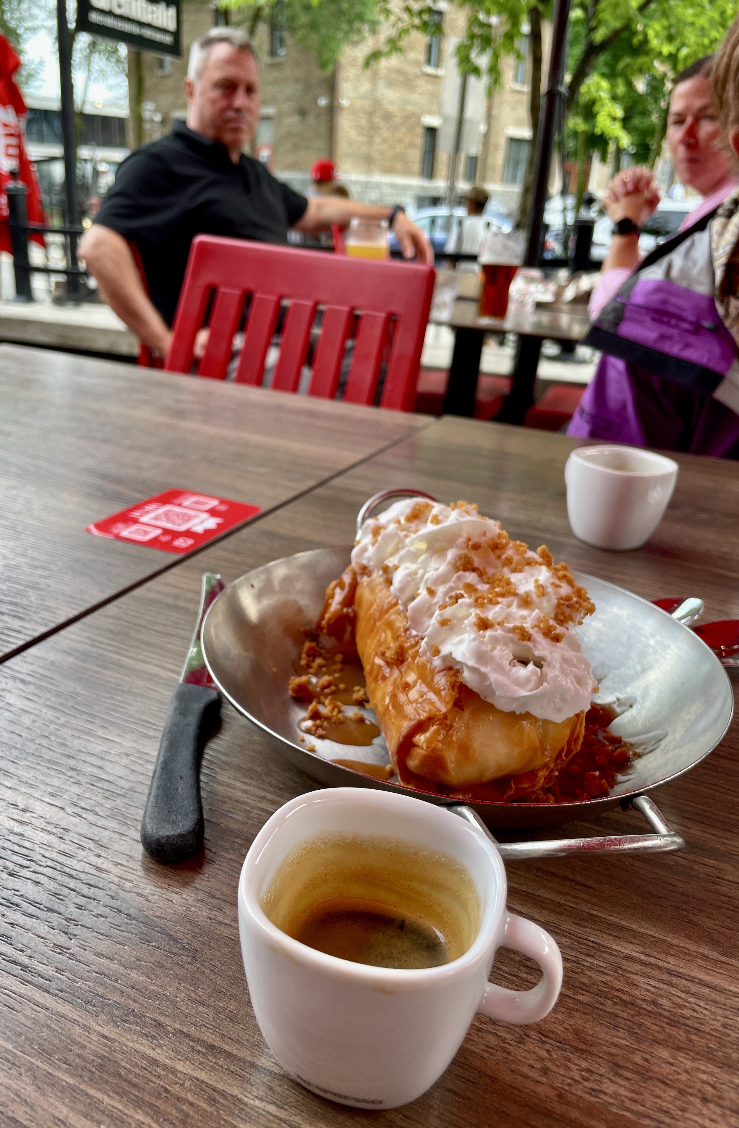  Québec City.  They were admiring my fried ice cream dessert. 