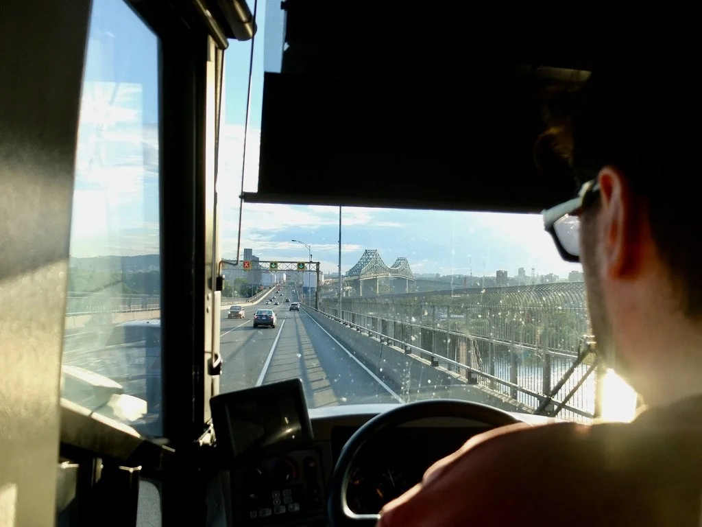  Our driver Mo from Syria. Pierre Laporte Bridge over the St. Lawrence River towards Montréal .  