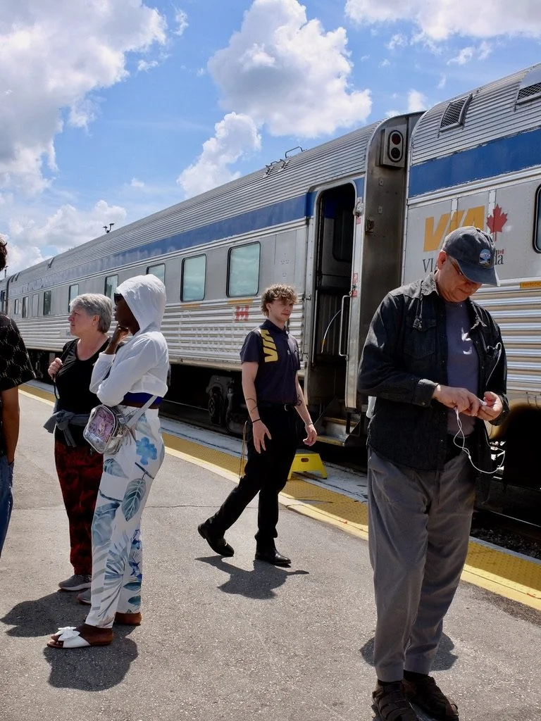  Biding our time on the platform.  Nathanial, the VIA attendant &amp; a Winnipeg native, had never been called Nato, a favorite nickname for our son Nathan. 