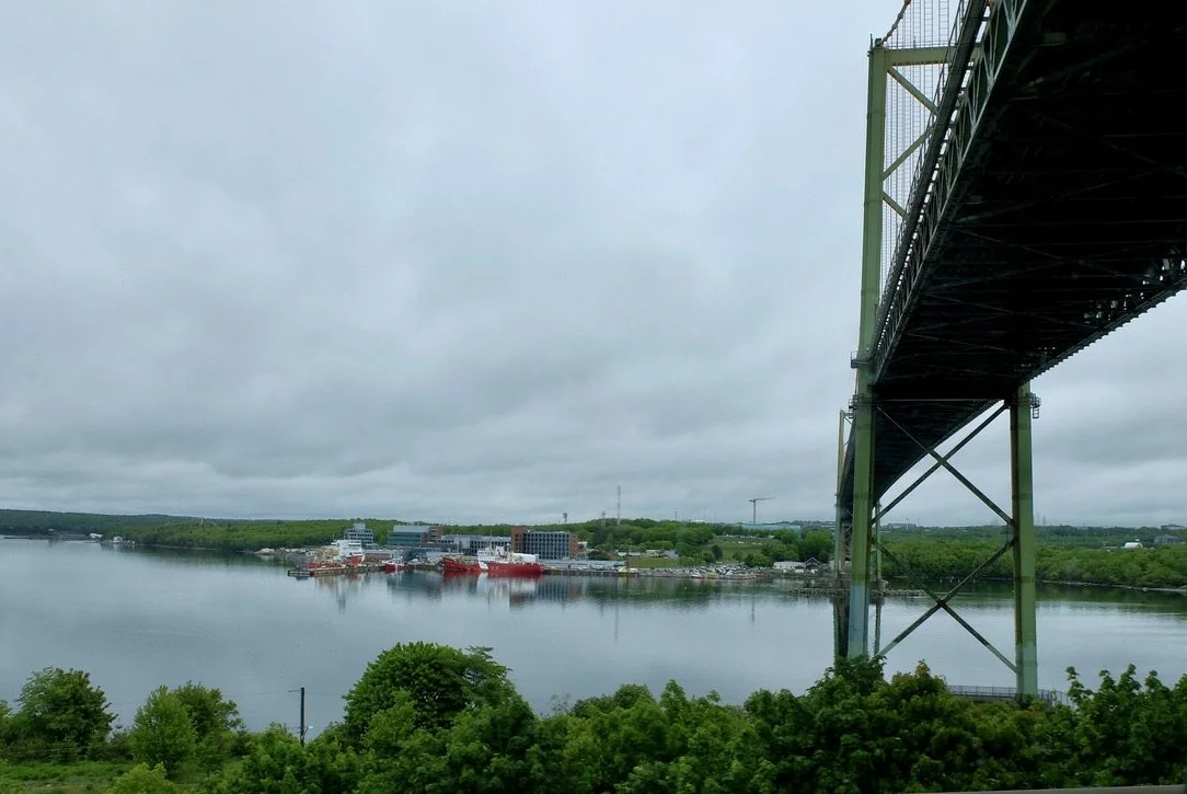  We set out on a Great Escapes Vineyard Tour of Annapolis Valley with our driver/guide, JD.  Crossing Halifax Harbor "The A. Murray MacKay Bridge, known locally as 'the new bridge',  is a suspension bridge linking the Halifax Peninsula with Dartmouth