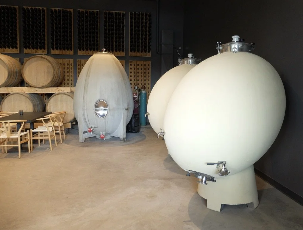 Recently installed fermentation “eggs” at Benjamin Bridges Winery, Wolfville, Nova Scotia. 