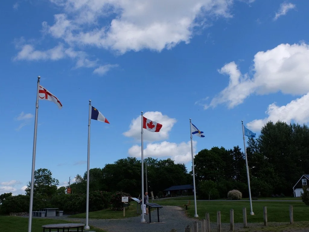  JD told me what each flag was but I didn't take notes.  This was not the first time we noticed a U.N. flag flying in Nova Scotia. 