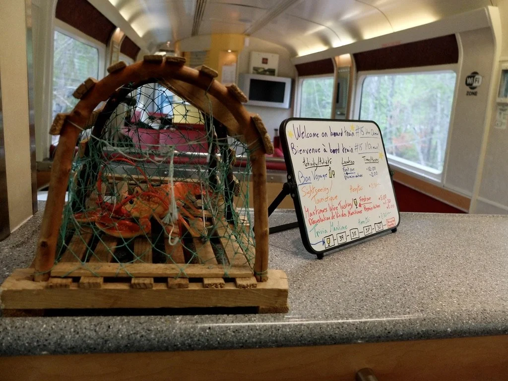  “Welcome on board train #15 the Ocean!” VIA sleeper train to Montréal.    Fun things to do.  A friend who went to the wine tasting told us they only had one wine &amp; it was one they had already experienced.  We took a pass on the trivia.  