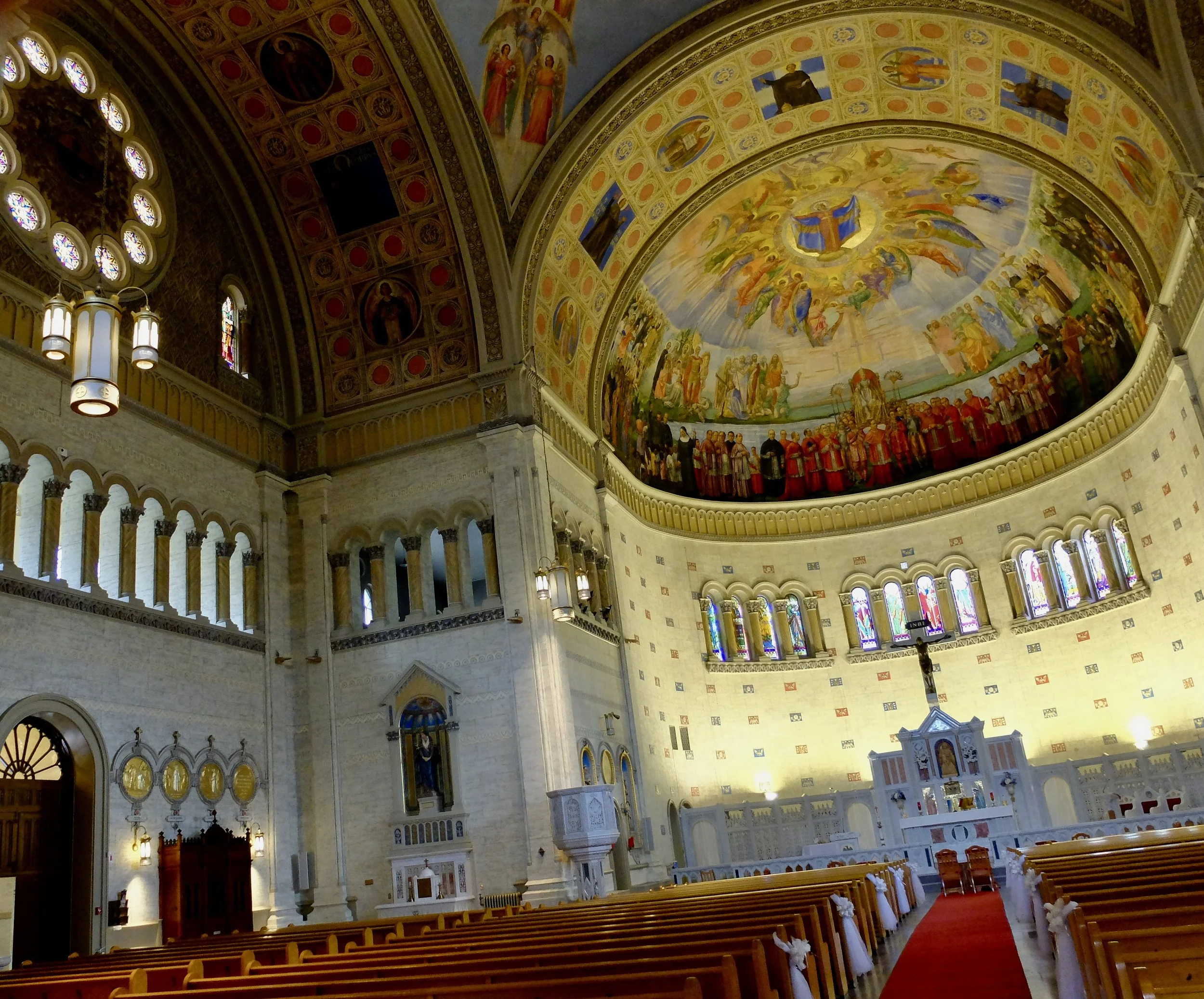  The Renaissance style Our Lady of La Difesa in the Rosemont-La Petite-Patrie neighborhood of Montréal.  “The interior frescos reveal some surprises; among other things, a painting showing Mussolini on horseback.”  Beyond the Market walking tour with