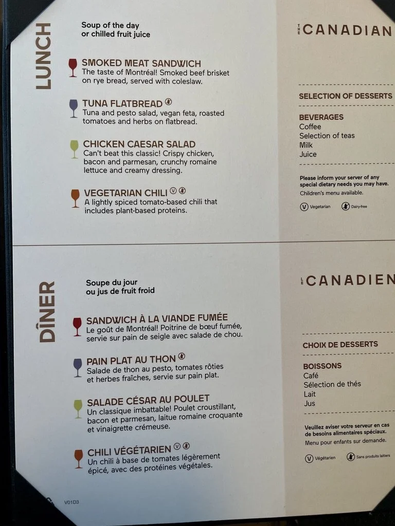  We had the 1st &amp; 2nd lunch offerings.   The Canadian dining car. 