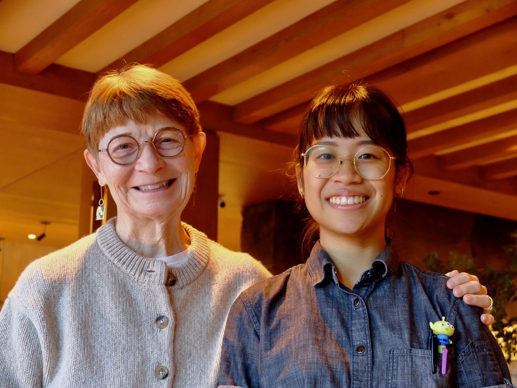  Nomi with Taiwanese Amy, our wonderful server for two meals at the Good Folk Restaurant in Otter Hotel Banff.  Her parents had encouraged her to see the world but not to fall in love with an Australian guy as that would be so far away.  She has a Uk