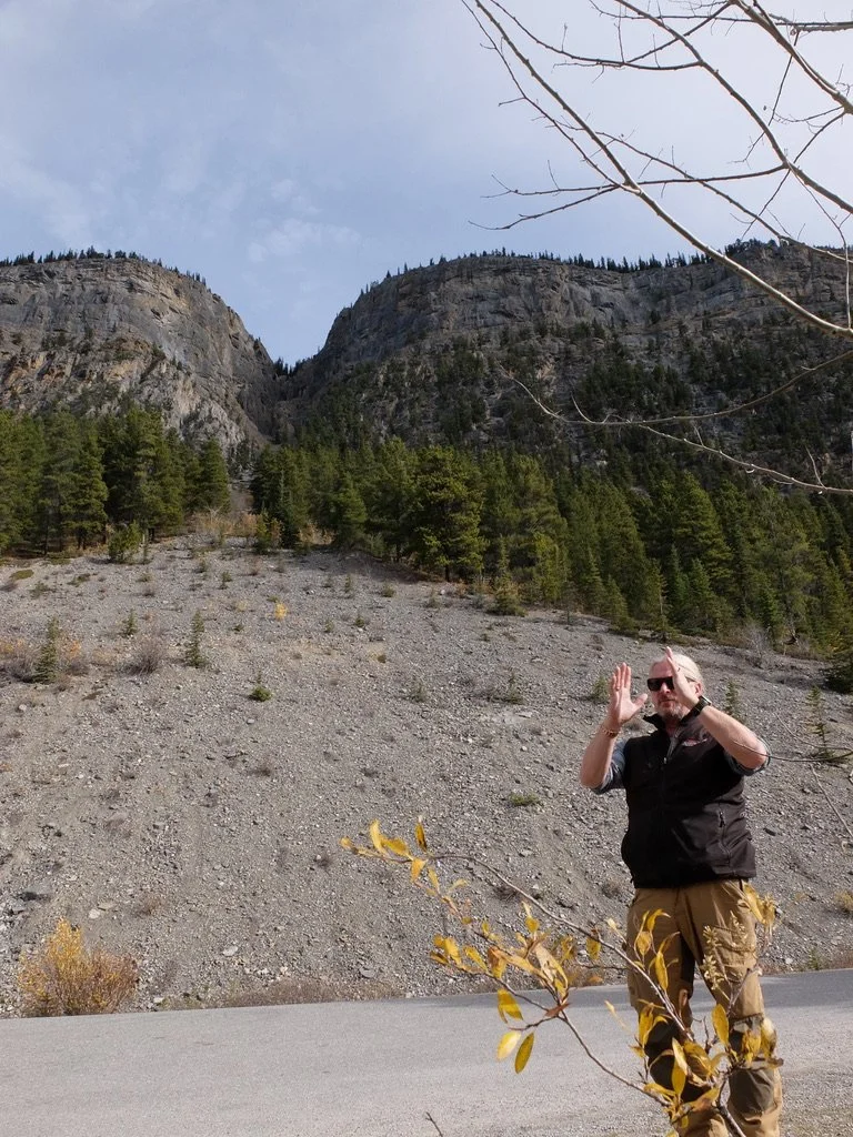 Dave Baker, our guide &amp; driver from Banff to Jasper with SunDog Transportation and Tour Co.  Dave in a former career was a cameraman.  I got to sit  in the “Shot gun” seat next to him.  Here he’s describing a geographic phenomenon.  Dave’s expla
