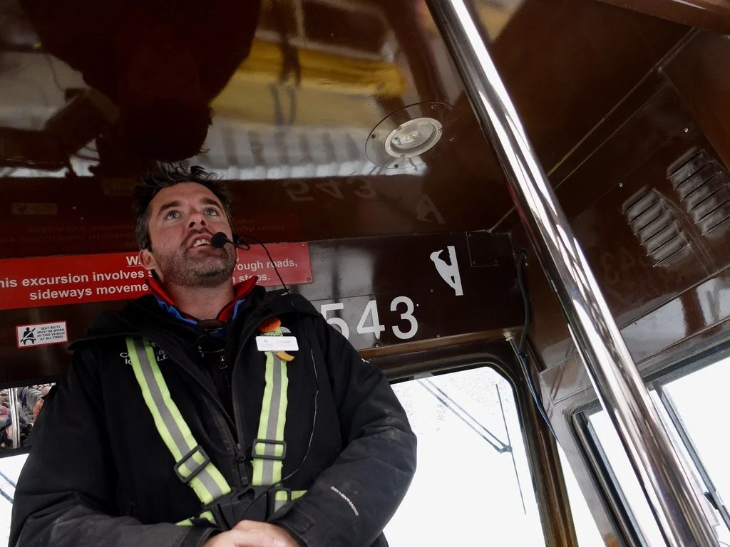  Irish Eoghan ( Owen ) our driver guide of the Columbia Icefield’s  massive Ice Explorer truck that drove us to a walk on the Athabasca Glacier. 