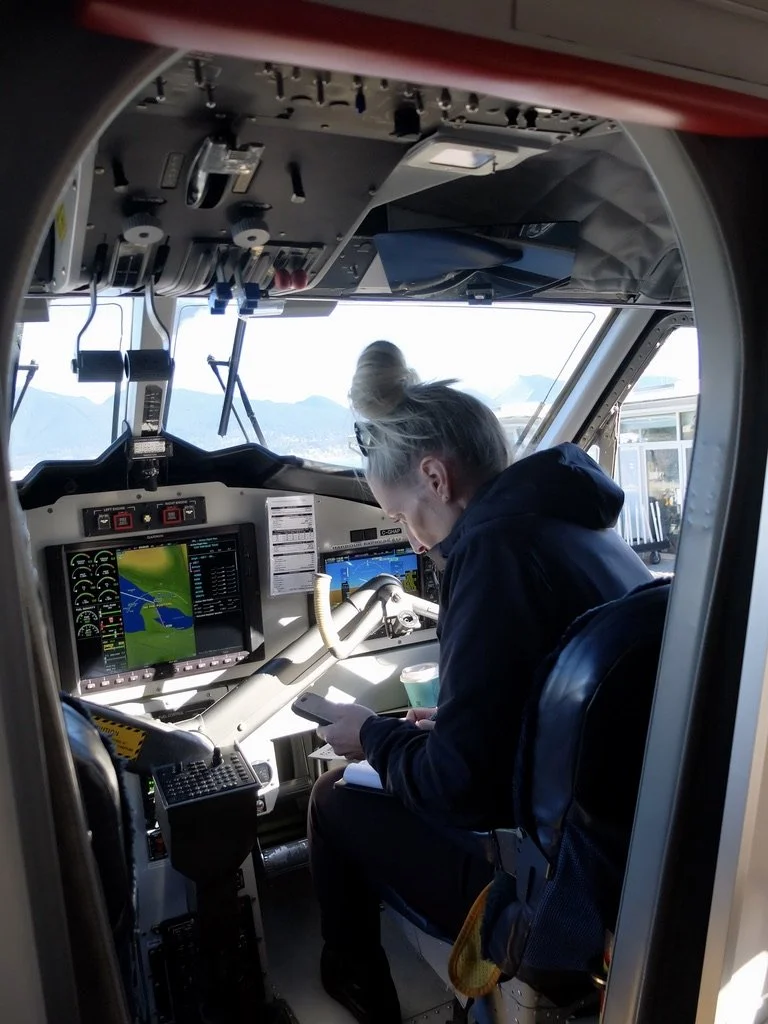  Our co-pilot, Chelsea, aboard the Harbour Air, Vancouver to Victoria De Havilland 2 englne Floatplane.   