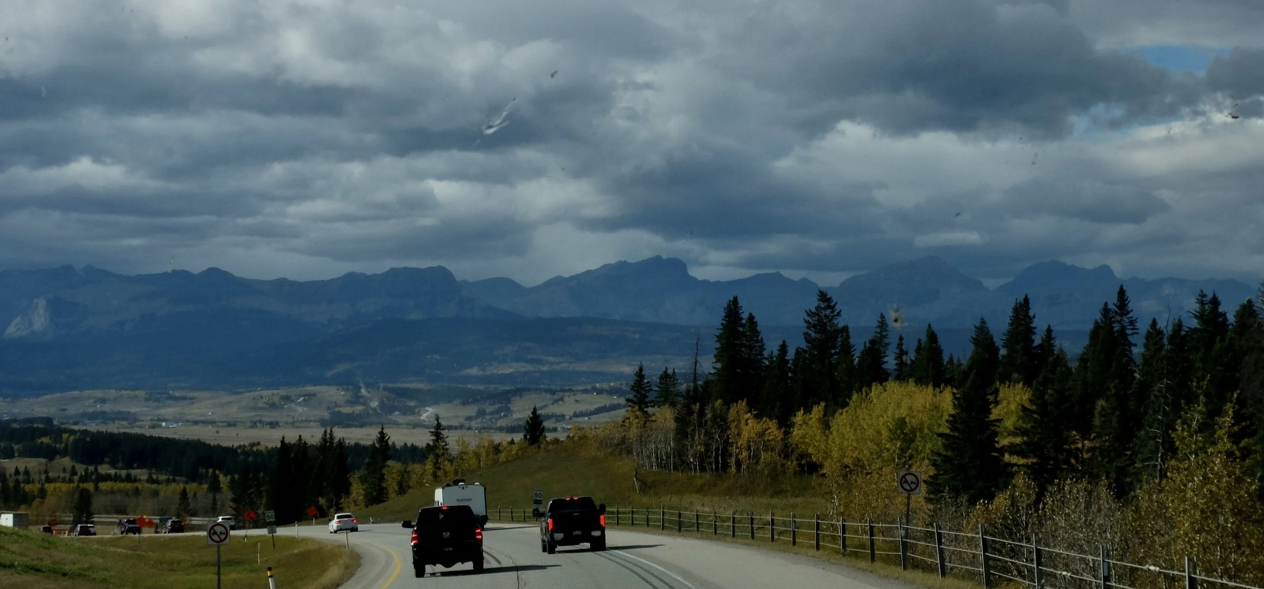   Trans-Canada Highway.  First sighting of the Canadian Rockies. 