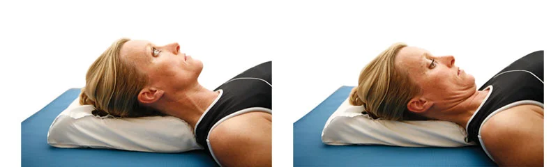 Deep neck flexor training (chin tucks)