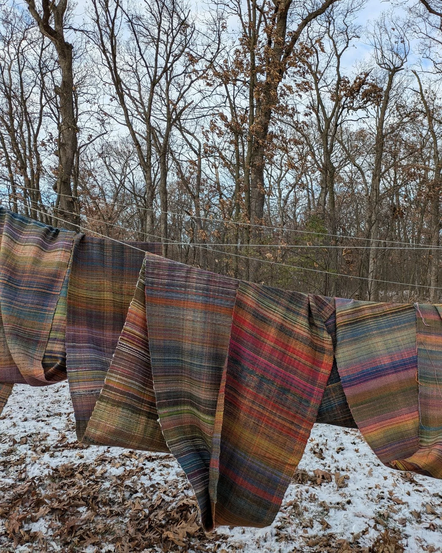 New fabric off the loom, washed and steam pressed. Made from wool, mohair, and all kinds of little bits and pieces of yarn scraps. Pillows and other little things coming soon. 💖