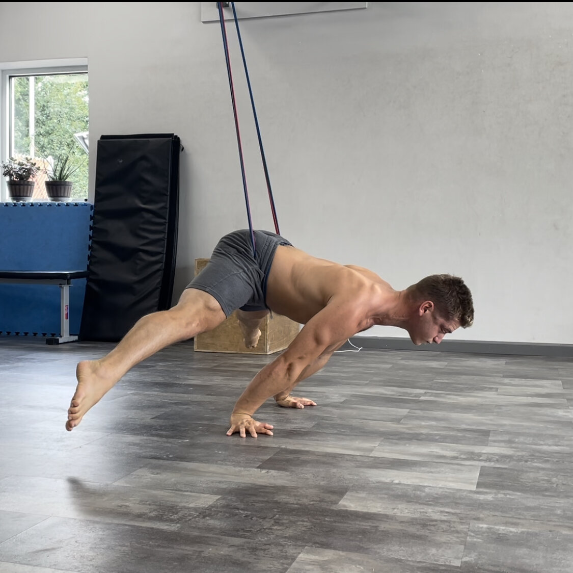 Training in line with values and interests has yielded physical and mental benefits. Here I practice the Straddle Planche.