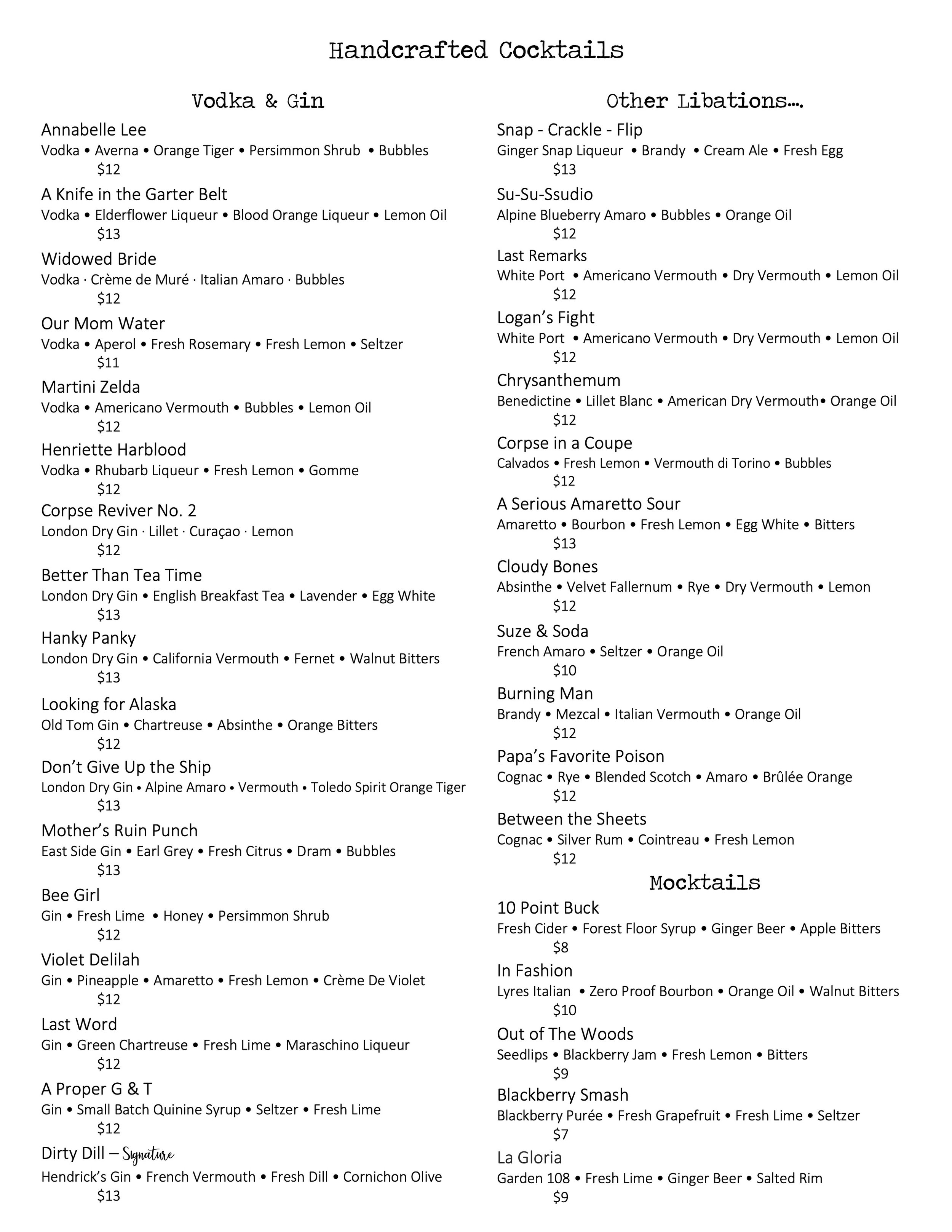 Retail Wine List — Registry Bistro