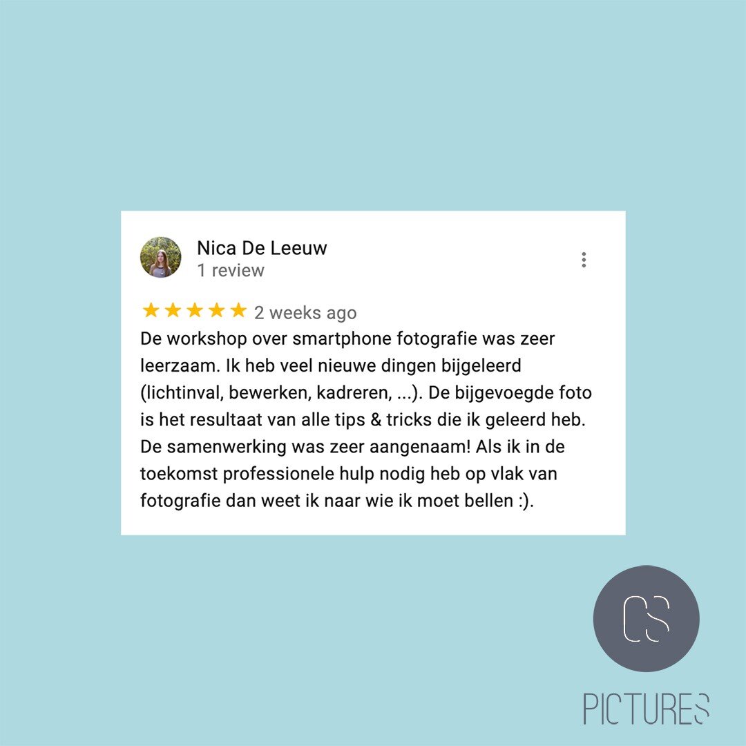 Dank je wel voor al de vriendelijke woorden! Wil jij ook graag een review achterlaten over de samenwerking met CS Pictures? Dan kan je dit doen via de link: https://g.page/cs-pictures/review?rc