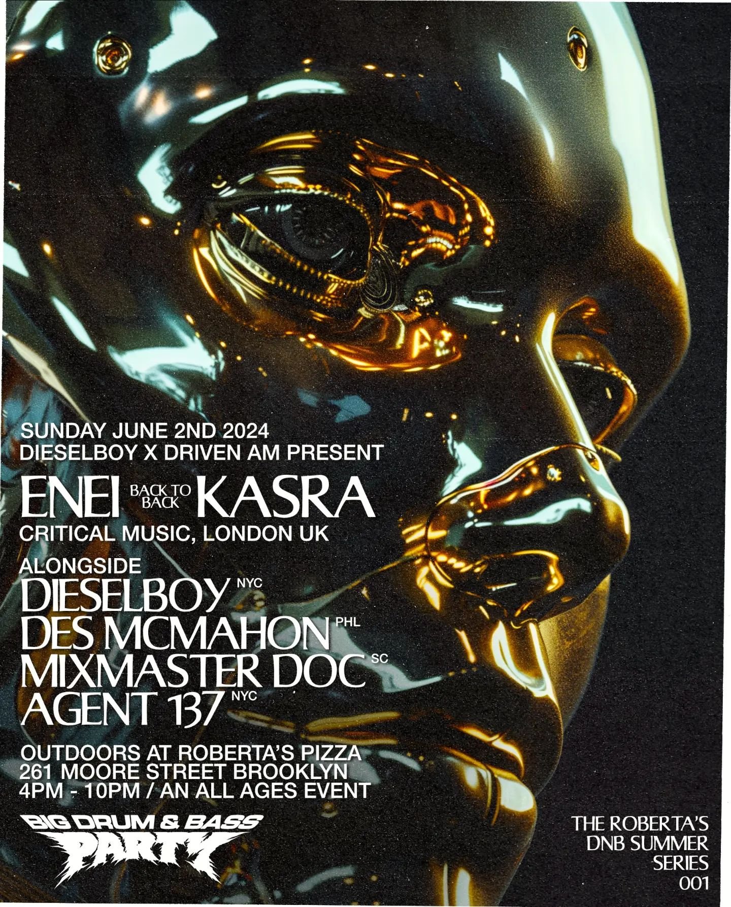 Next up! The first in our annual daytime outdoor Summer series at @robertaspizza !
@eneimusique @kasracritical @dieselboy @desmcmahon @mixmasterdoc @agent137_ 
Pizza. DnB on a Void Sound System and those legendary Driven AM vibes.
See you June 2nd!
T