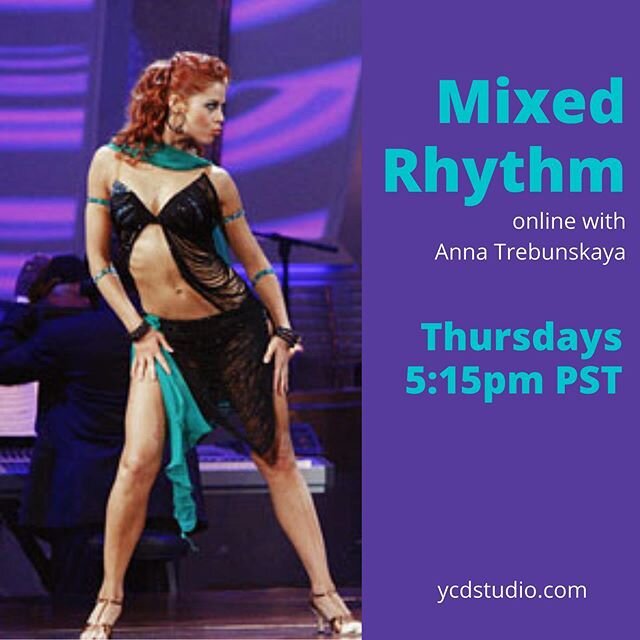 Join Anna for a #fun #Latin routine every week online. Sign up for Mixed Rhythm 5:15pm PST at ycdstudio.com #latindancing #mixedrhythm #ycdstudio #onlineclasses #dancestudio #dance