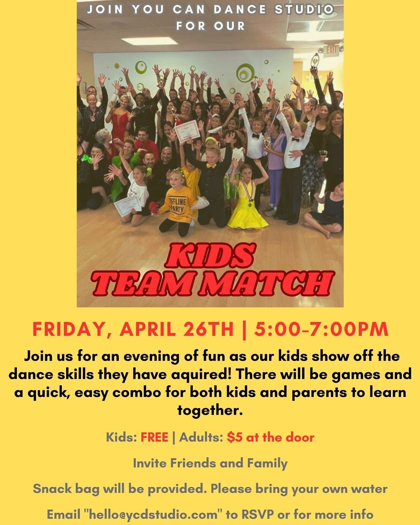 Don&rsquo;t miss this great opportunity for kids dancers! Join us for You Can Dance: Team Match! 

RSVP at &ldquo;hello@ycdstudio.com&rdquo;