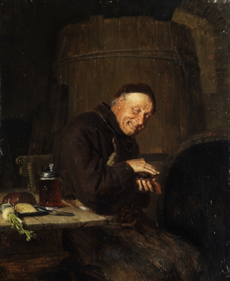 Monge cervejeiro no quadro pendurado na parede do Benedito Santo Chopp