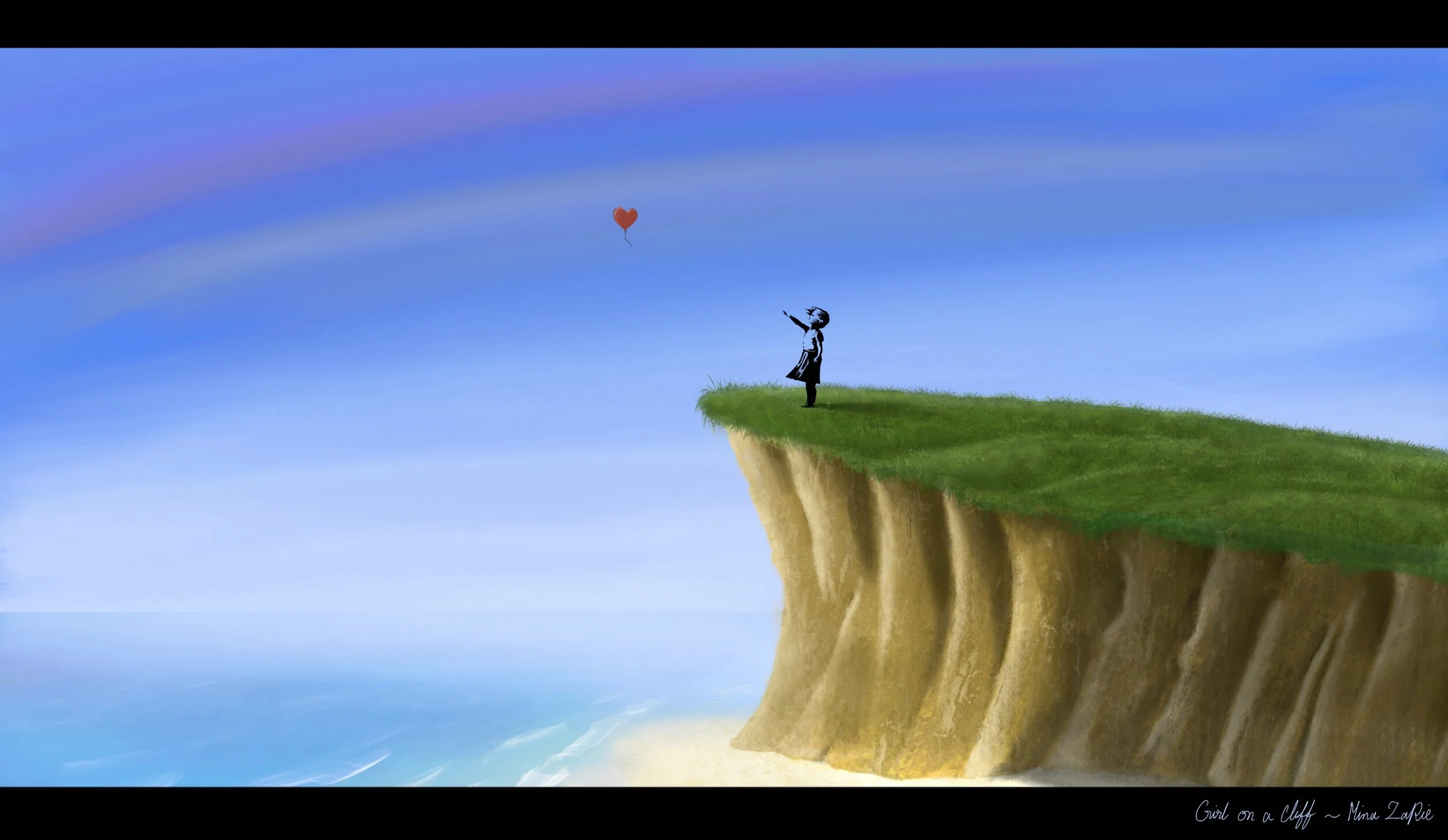 Girl on a Cliff | Digital Painting | A Banksy Homage.