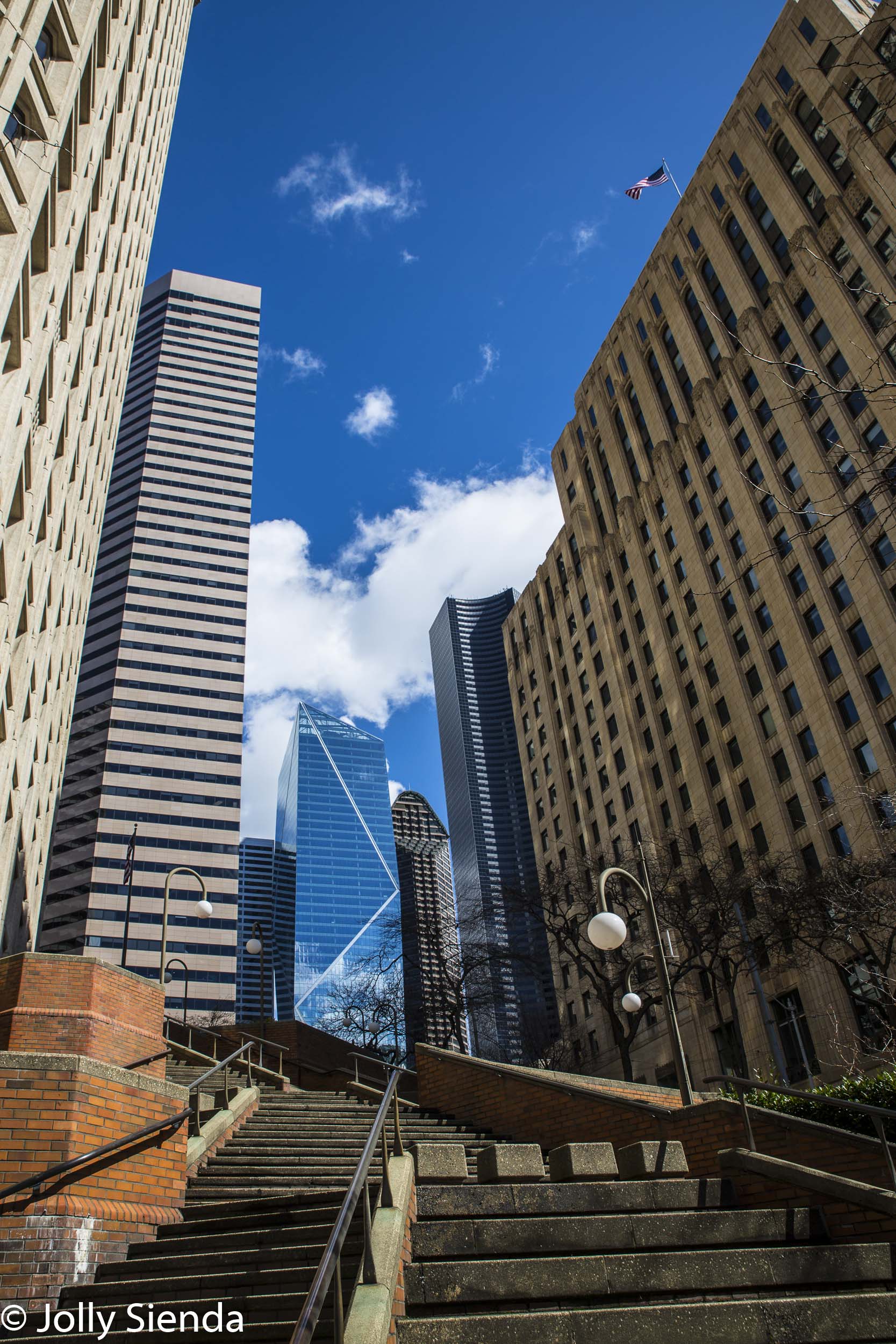 Steps lead to the F5 Tower and buildings