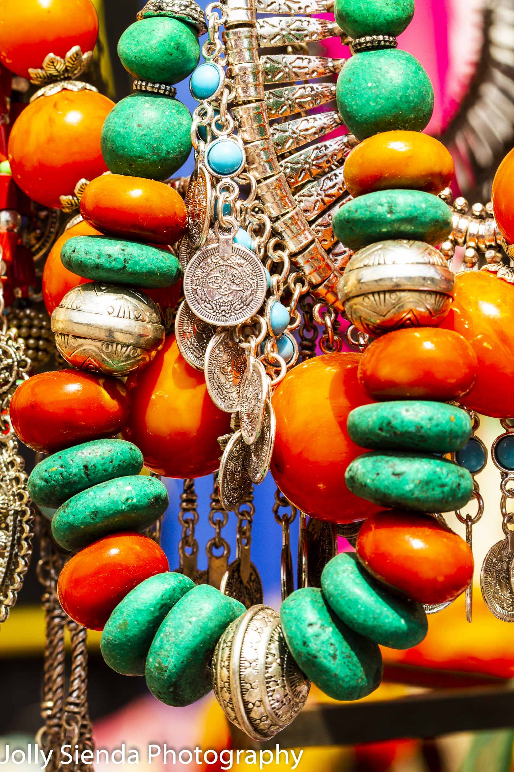 Moroccan silver, amber, and turqouise beaded hanging necklaces