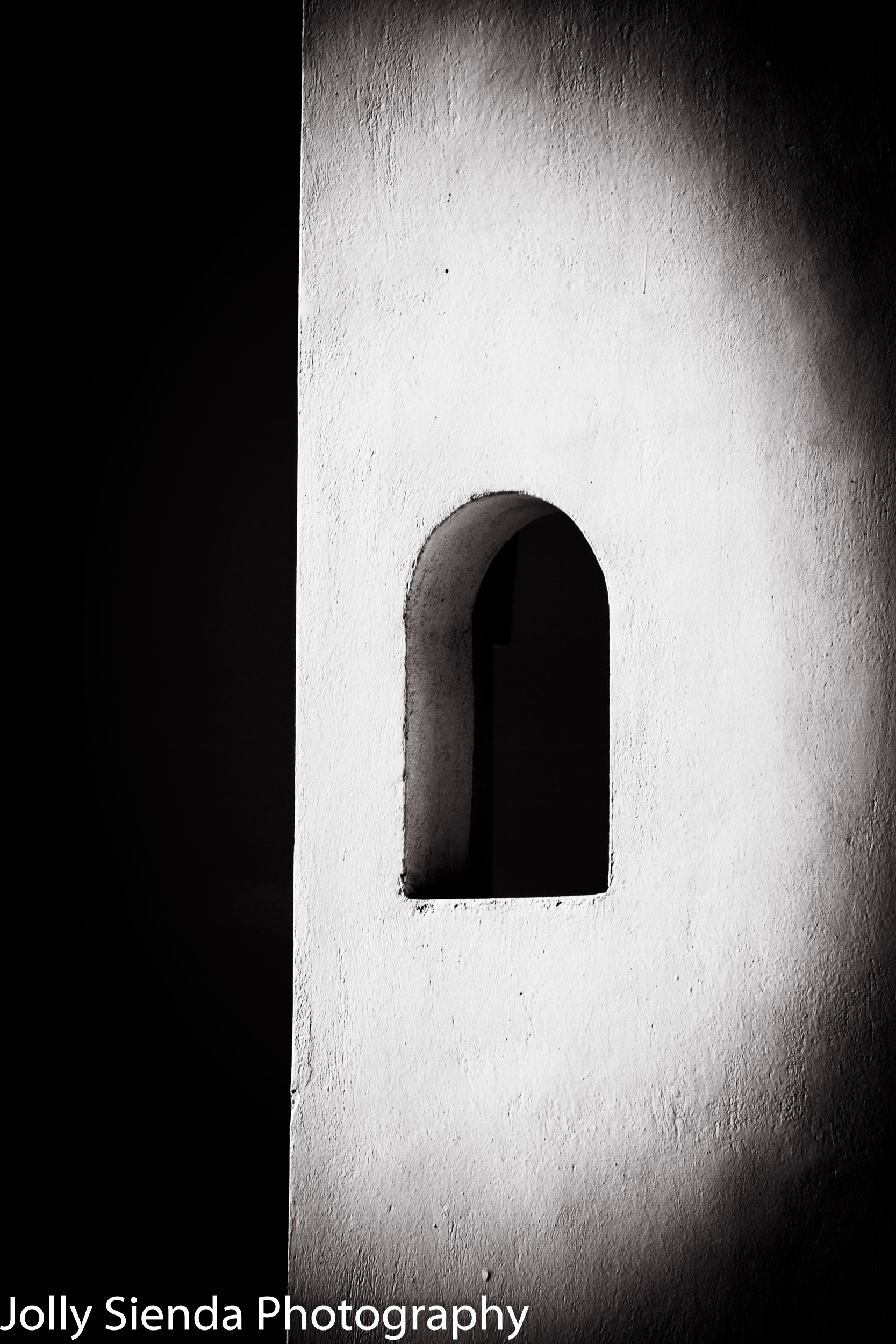 Black and White Curved, Greek, White Washed, Stucco, Window