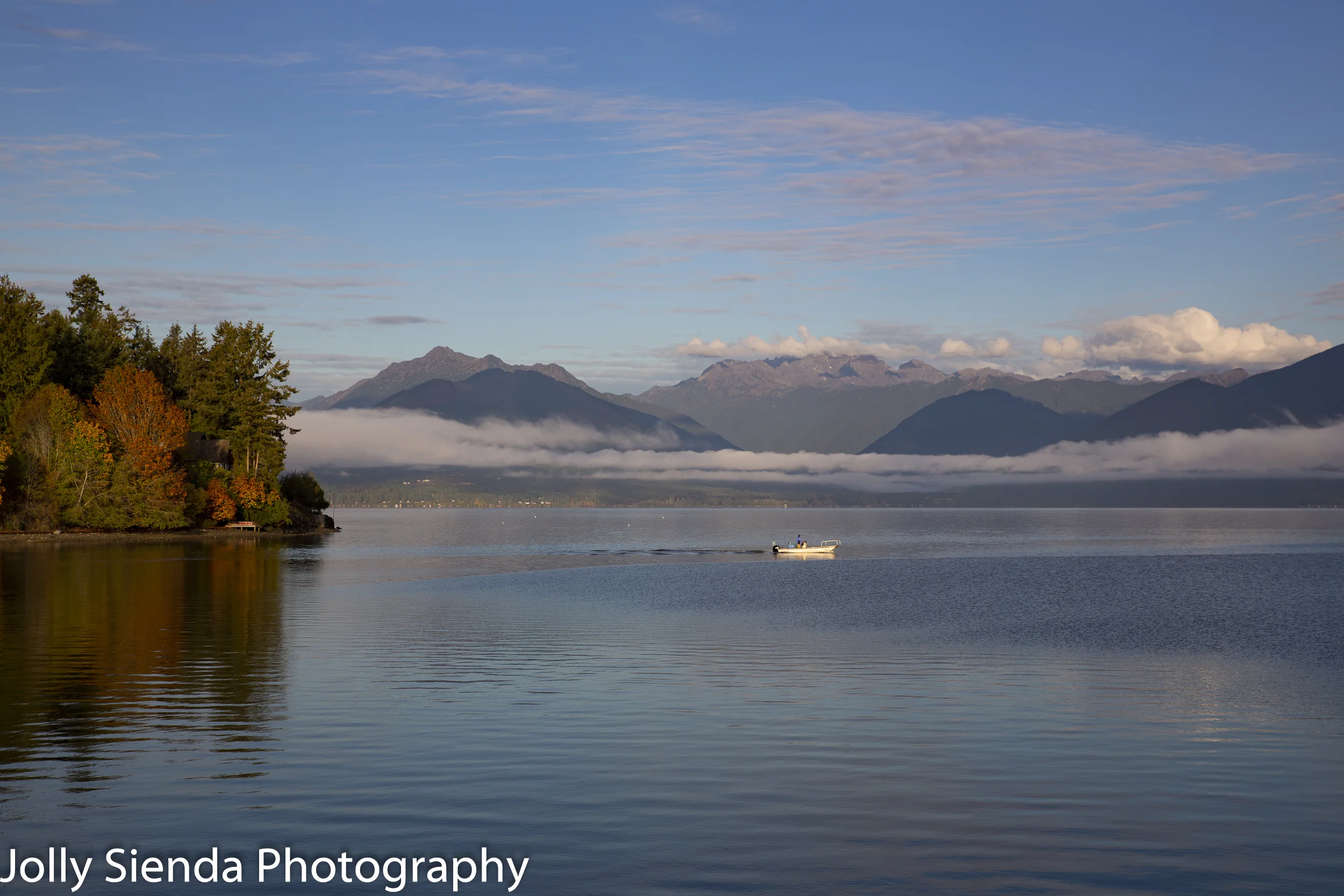 Fisherman goes out on the Hood Canal in Autumn.