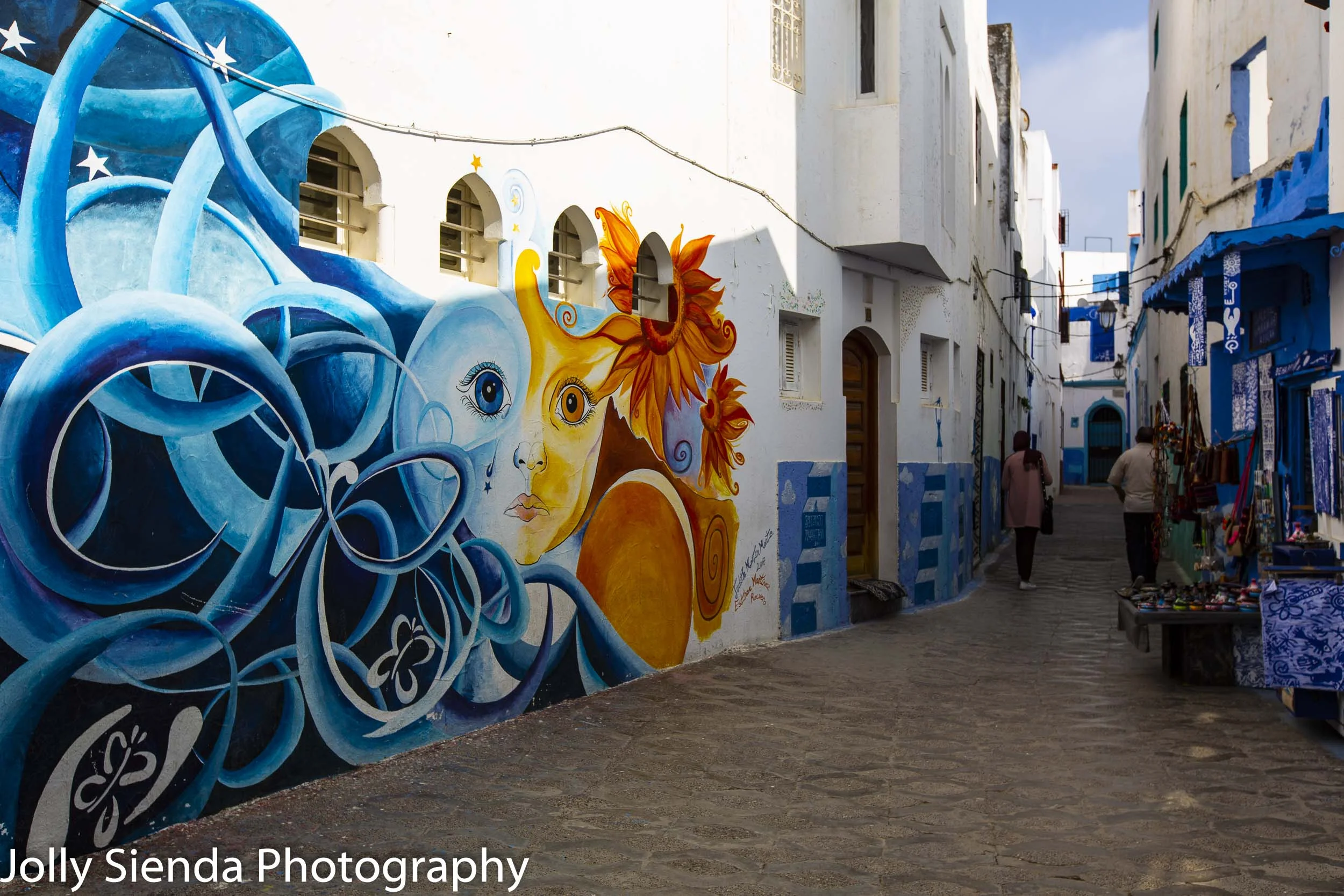 Sun and moon painted mural